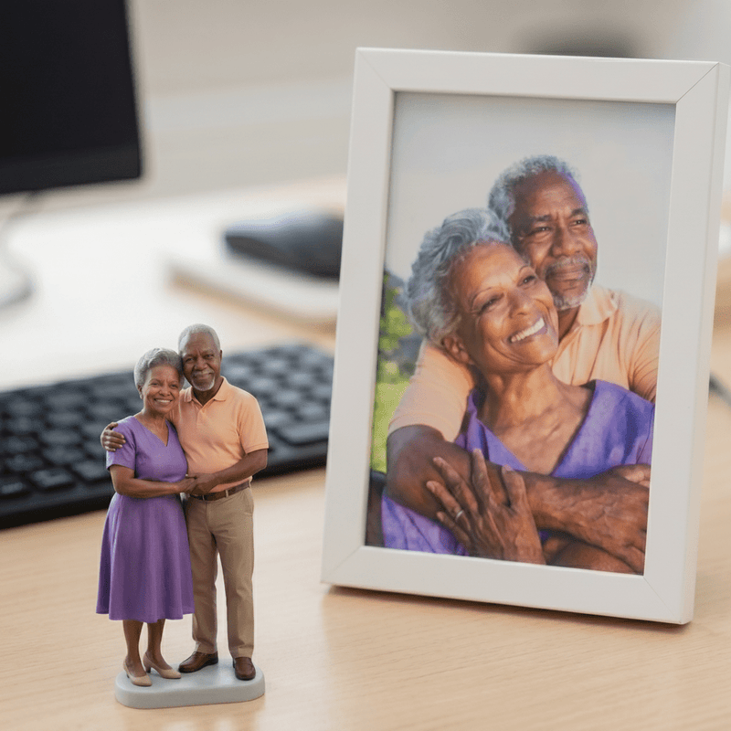 Bijzonder realistisch 3D minifiguur van een ouder stel – warm en uniek 3D print cadeau van een dierbare foto